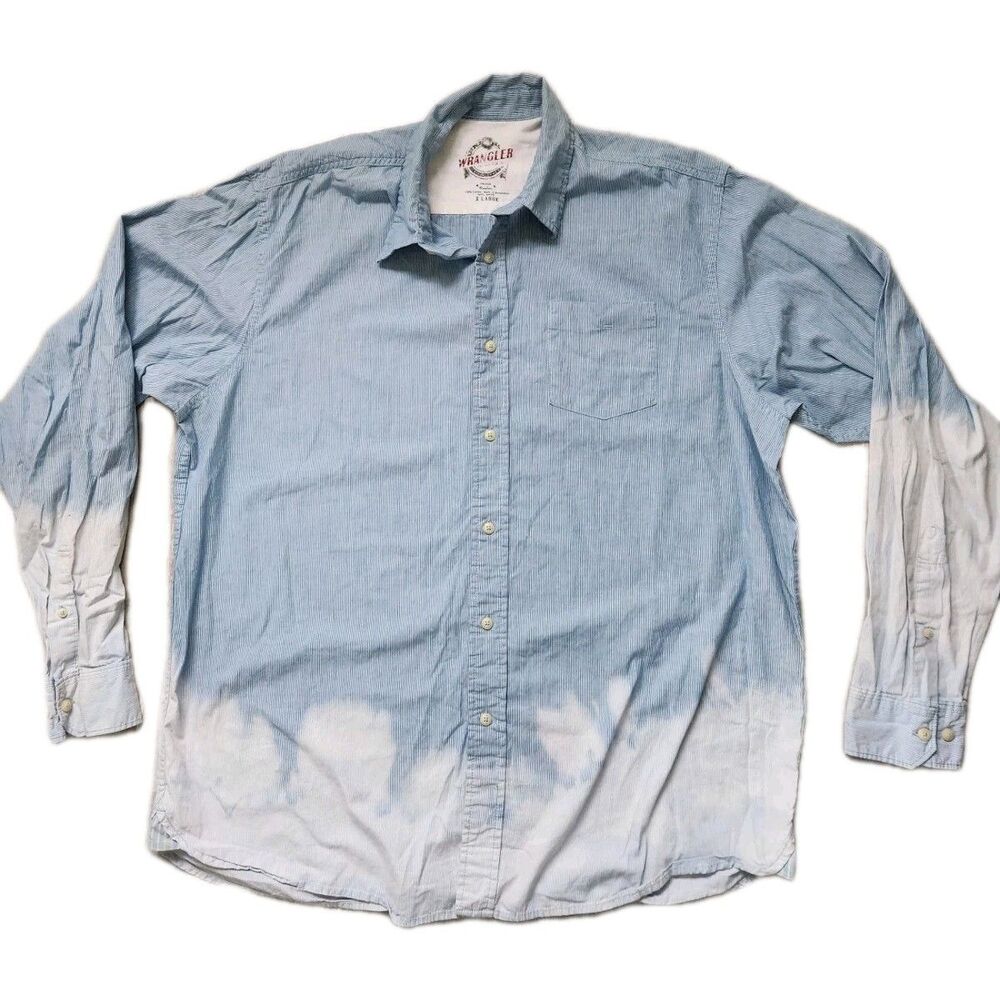 Wrangler Blue White Ombre Button Up Shirt Mens XL Long Sleeve Western Casual EUC